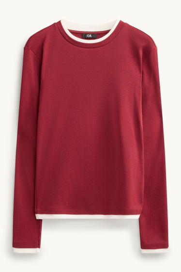 Dames - Longsleeve - regular fit - 2-in-1-look - rood / wit