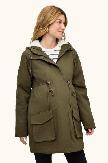 Donna - Parka tecnico premaman con cappuccio e inserto porta-bebè - verde scuro