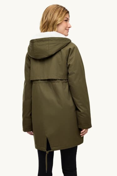 Donna - Parka tecnico premaman con cappuccio e inserto porta-bebè - verde scuro
