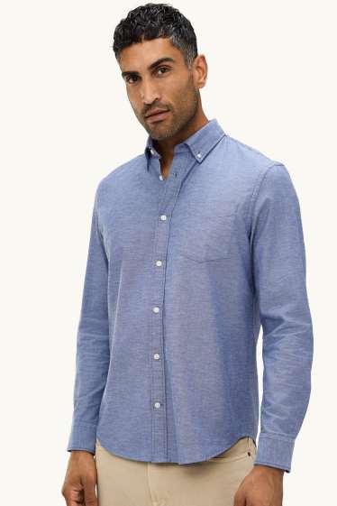 Herren - Hemd - Regular Fit - Button-down - blau-melange