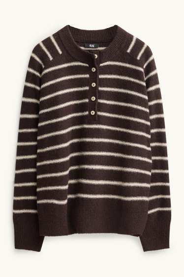 Damen - Pullover - gestreift - braun / cremeweiß