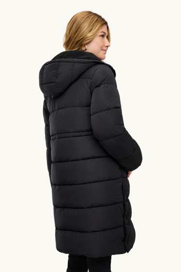 Femmes - Parka de sport de grossesse avec capuche et empiècement porte-bébé - noir