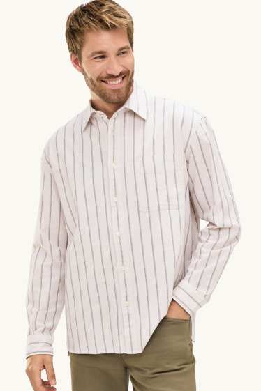 Hommes - Chemise - loose fit - col kent - à rayures - crème