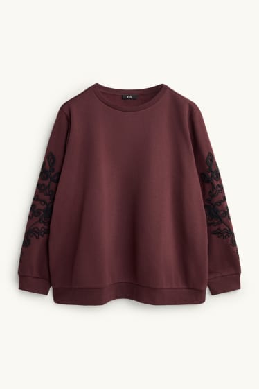 Damen - Sweatshirt - bestickt - braun