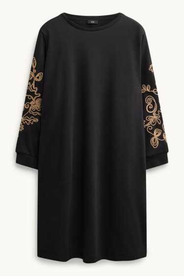 Femmes - Robe en molleton - straight fit - brodé - noir