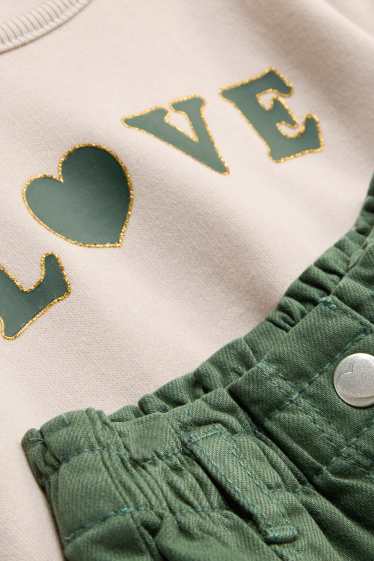 Bébés filles - Petit cœur - tenue bébé - 2 pièces - vert foncé / blanc crème