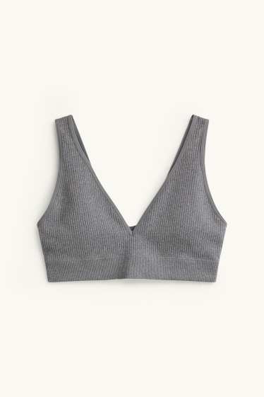 Damen - Bustier - wattiert - gerippt - seamless - grau-melange