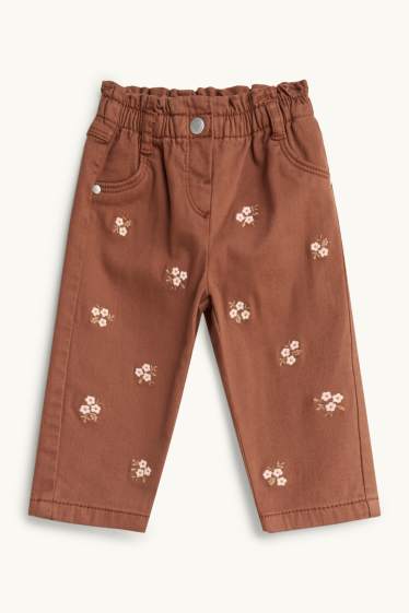 Neonate - Fiorellini - jeans per neonate - ricamati - marrone