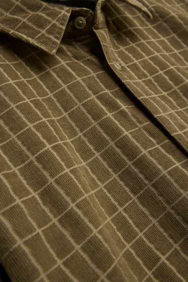 Men - Corduroy shirt - regular fit - kent collar - check - green