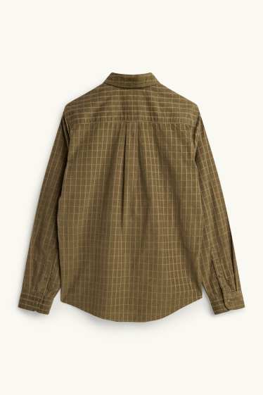 Men - Corduroy shirt - regular fit - kent collar - check - green