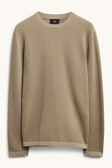 Men - Jumper - textured - beige