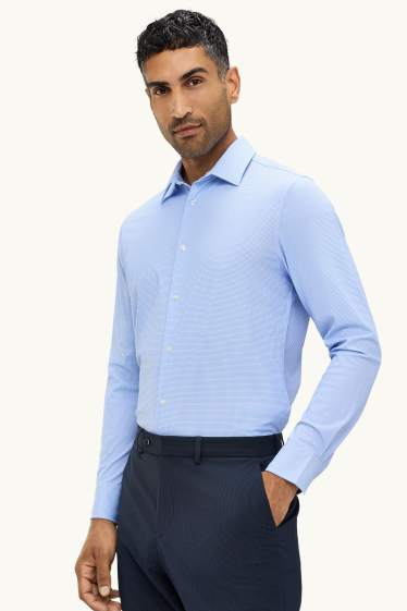 Men - Business shirt - slim fit - kent collar - Flex - patterned - light blue