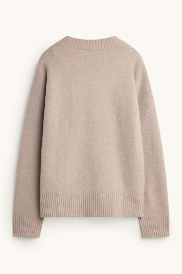 Femmes - Pull à col en V - beige chiné