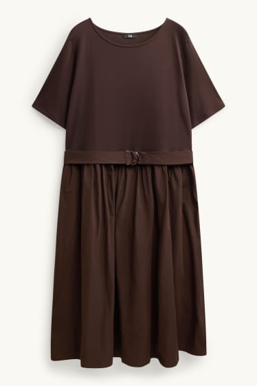 Femei - Rochie fit & flare cu curea - maro închis