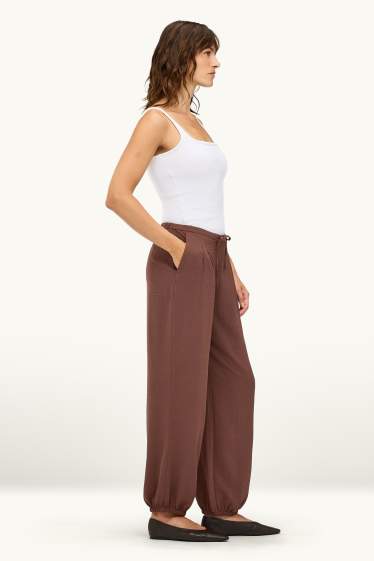 Damen - Haremshose - Mid Waist - Balloon Leg - braun