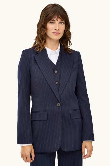 Damen - Longblazer - Regular Fit - Nadelstreifen - dunkelblau