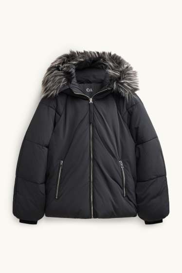 Damen - Steppjacke mit Kapuze - gefüttert - wasserabweisend - schwarz