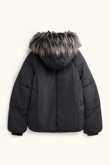 Damen - Steppjacke mit Kapuze - gefüttert - wasserabweisend - schwarz