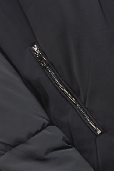 Damen - Steppjacke mit Kapuze - gefüttert - wasserabweisend - schwarz