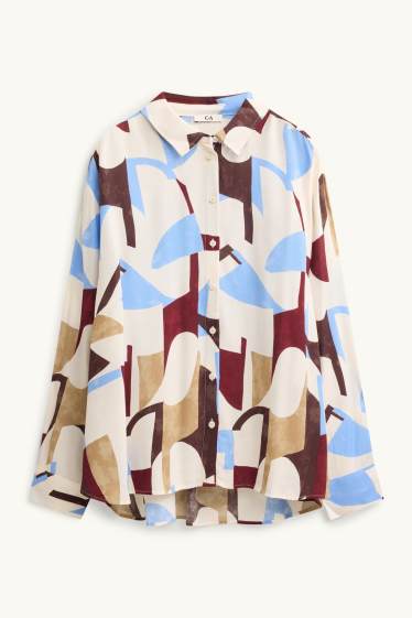 Women - Shirt blouse - patterned - beige / blue