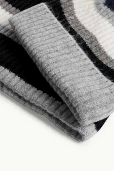 Bambini - Set - berretto con pompon e scaldacollo - a coste - 2 pezzi - grigio / nero
