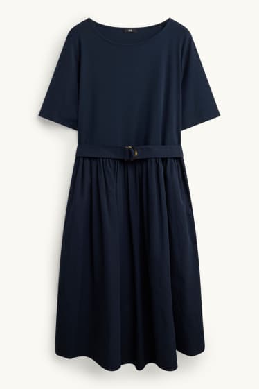 Damen - Fit & Flare Kleid mit Gürtel - dunkelblau