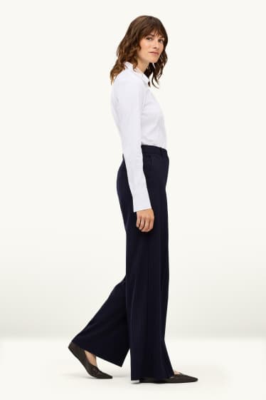 Donna - Pantaloni business - vita alta - gamba ampia - a righe - blu scuro