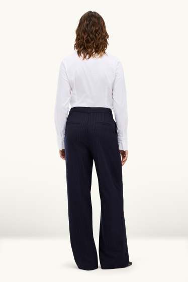 Donna - Pantaloni business - vita alta - gamba ampia - a righe - blu scuro
