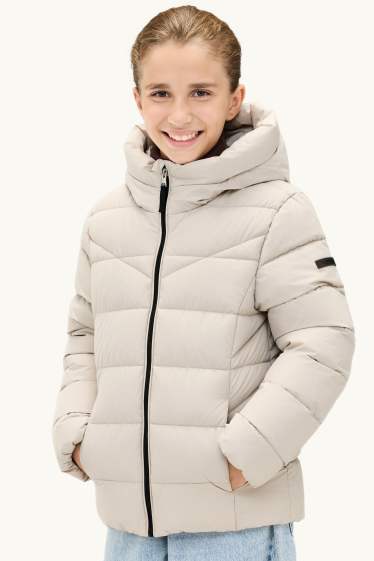 Children Girls - Quilted jacket with hood - water-repellent - light beige