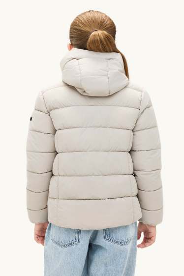 Children Girls - Quilted jacket with hood - water-repellent - light beige