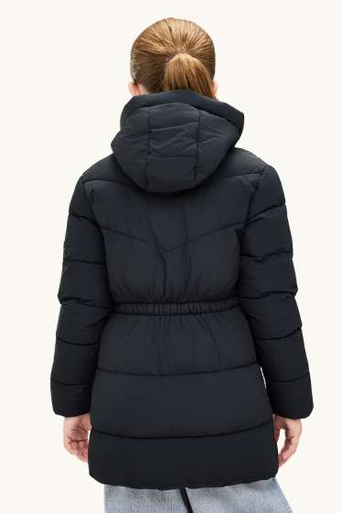 Kinder Mädchen - Steppjacke mit Kapuze - gefüttert - wasserabweisend - schwarz