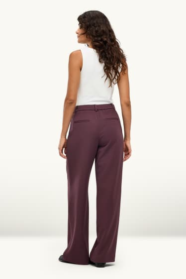 Women - Business trousers - high waist - wide leg - bordeaux