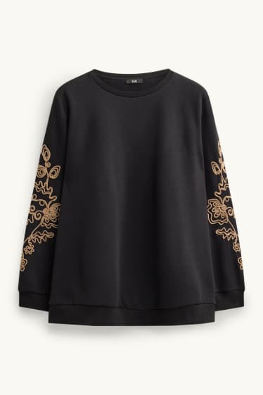 Damen - Sweatshirt - bestickt - schwarz