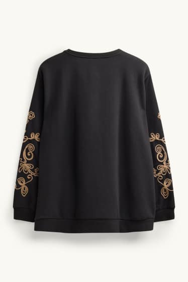 Damen - Sweatshirt - bestickt - schwarz