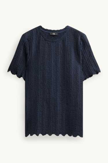 Dames - T-shirt - regular fit - met structuur - donkerblauw