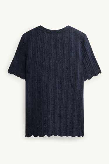 Dames - T-shirt - regular fit - met structuur - donkerblauw