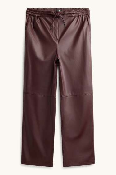 Dona - Pantalons de tela - mid waist - straight leg - pell sintètica - bordeus