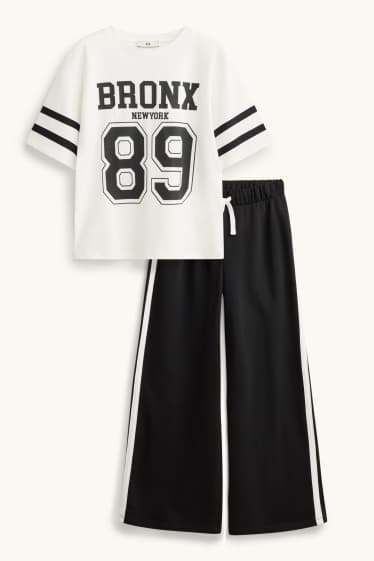 Copii - Fete - New York - set - tricou cu mânecă scurtă și pantaloni de trening - 2 piese - alb / negru