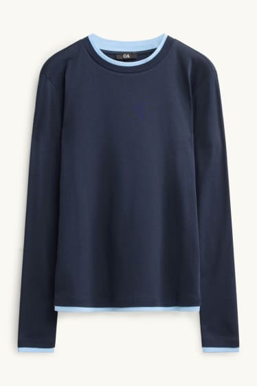 Damen - Langarmshirt - Regular Fit - 2-in-1-Look - blau / hellblau