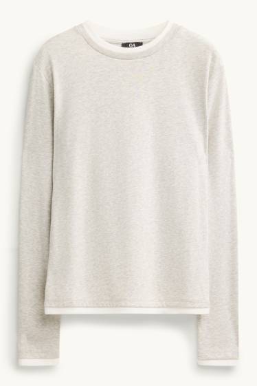 Damen - Langarmshirt - Regular Fit - 2-in-1-Look - hellgrau-melange