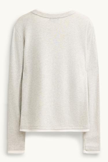 Damen - Langarmshirt - Regular Fit - 2-in-1-Look - hellgrau-melange