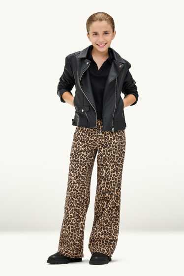Copii - Fete - Wide leg jeans - cu model - maro