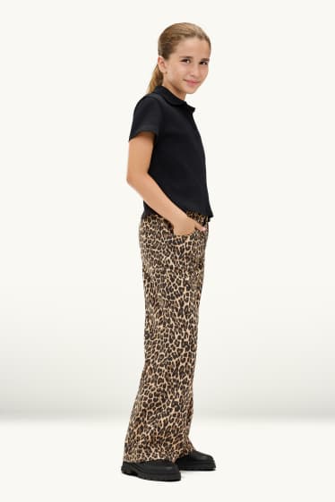 Copii - Fete - Wide leg jeans - cu model - maro