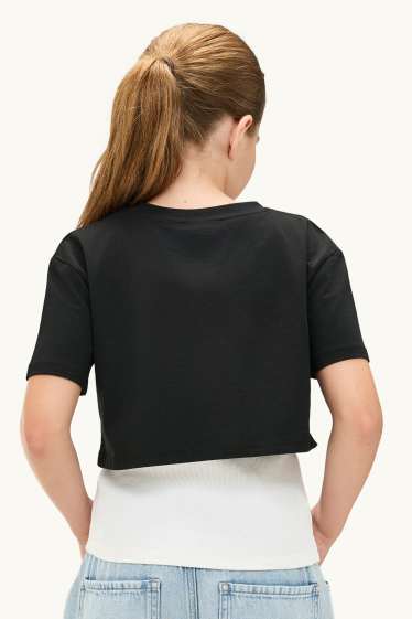 Kinder Mädchen - Set - Kurzarmshirt und Top - 2 teilig - schwarz / weiß