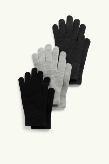 Enfants garçons - Lot de 3 paires - gants - gris / noir