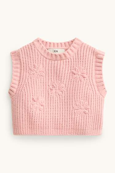 Kinder Mädchen - Blume - Set - Kleid, Pullunder und Strumpfhose - 3 teilig - braun