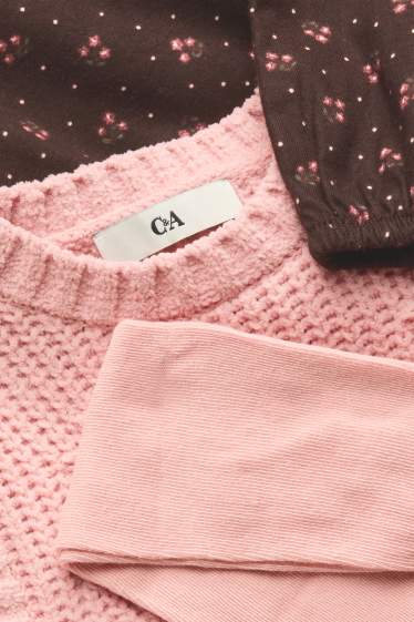 Kinder Mädchen - Blume - Set - Kleid, Pullunder und Strumpfhose - 3 teilig - braun