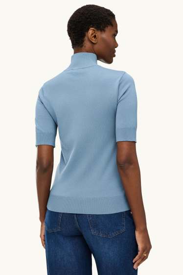 Damen - Strickpullover - kurzarm - blau