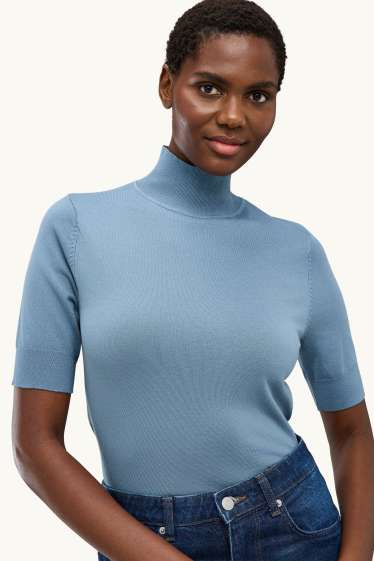 Damen - Strickpullover - kurzarm - blau