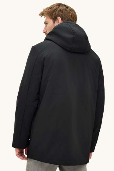 Herren - Funktions-Parka mit Kapuze - gefüttert - 4 Way Stretch - schwarz